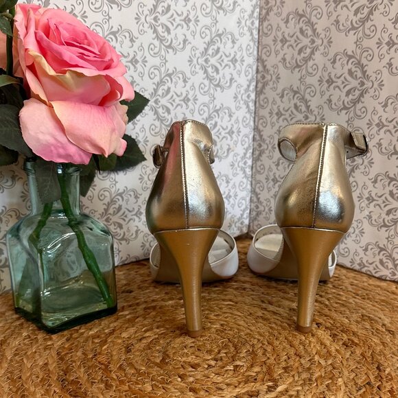 Anne Klein Iflex Akopalize Open Toe, Light Gold & White High Heels Sz 11M - Picture 7 of 7